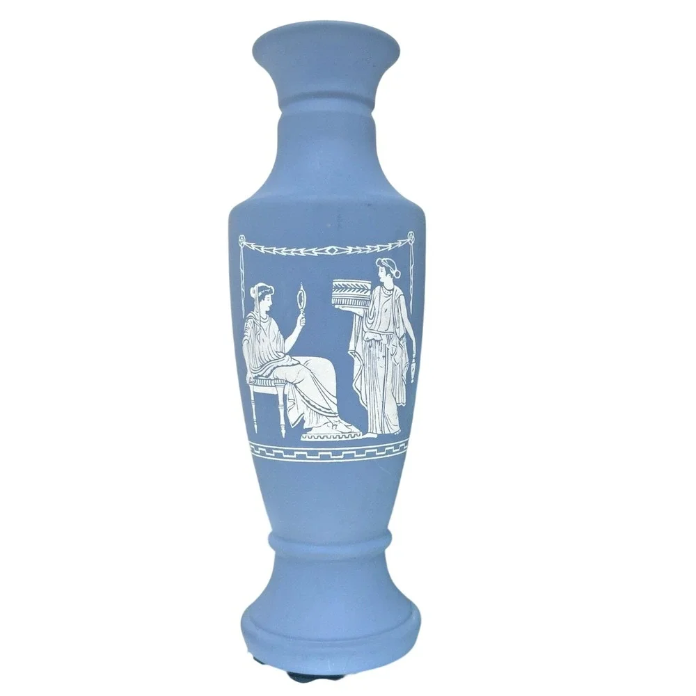 Vase Jasperware Style Blue Stoneware Grecian Neoclassical Small Bud Vase‎